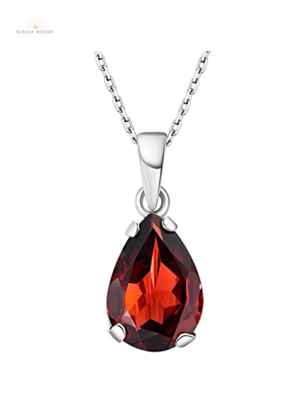 925 Sterling Silver January Garnet Teardrop Pendant Necklace Women